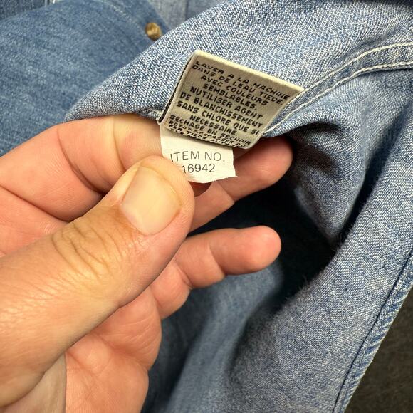 VTG Eddie Bauer Denim Button Up Shirt Men's XXL Blue Chest Pocket Workwear - Picture 5 of 9